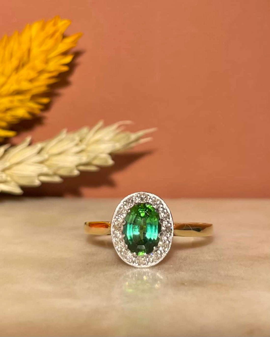 Bague Style Art Deco Tourmaline Verte &amp; Diamants &quot;Havana&quot;