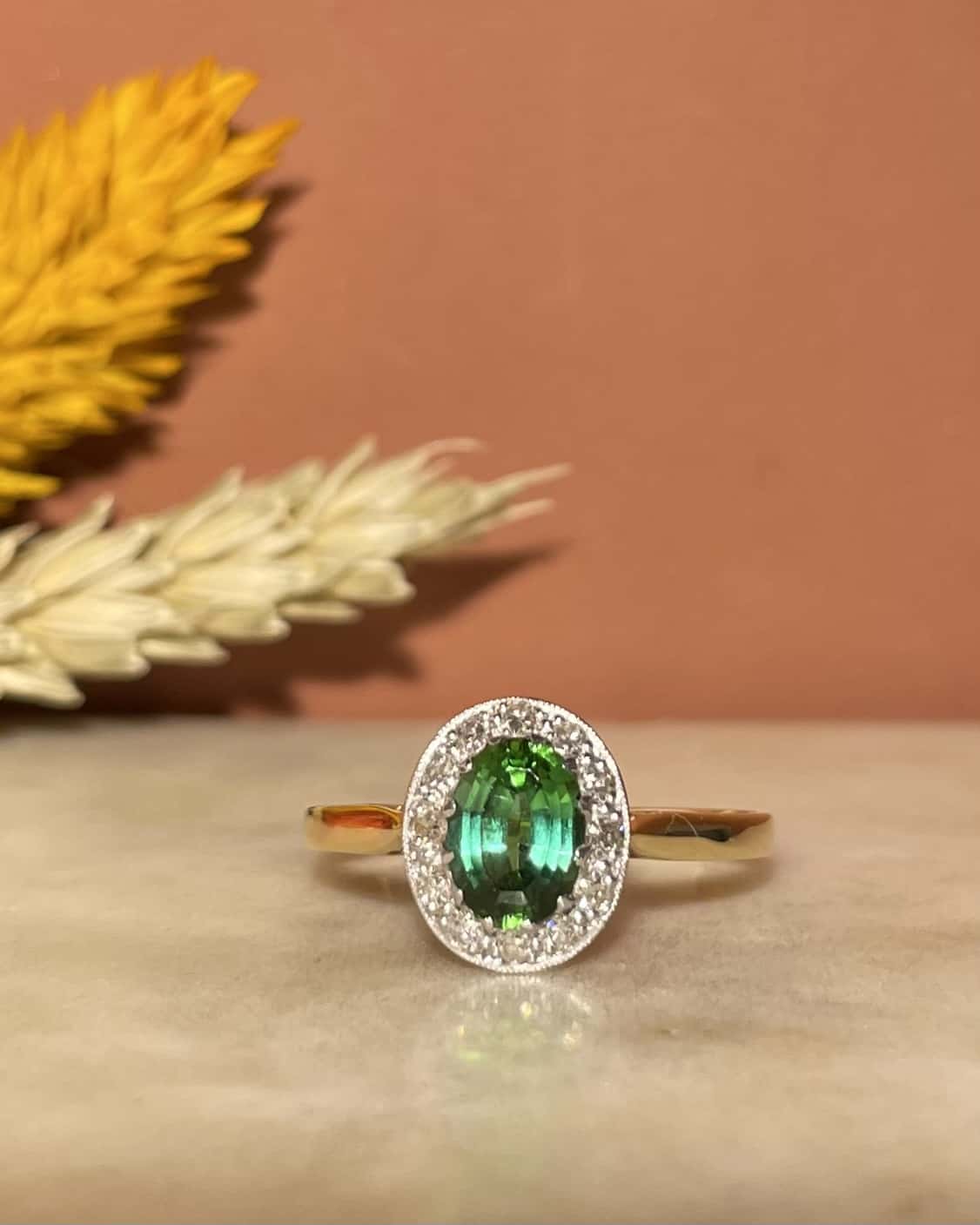 Bague Style Art Deco Tourmaline Verte &amp; Diamants &quot;Havana&quot;