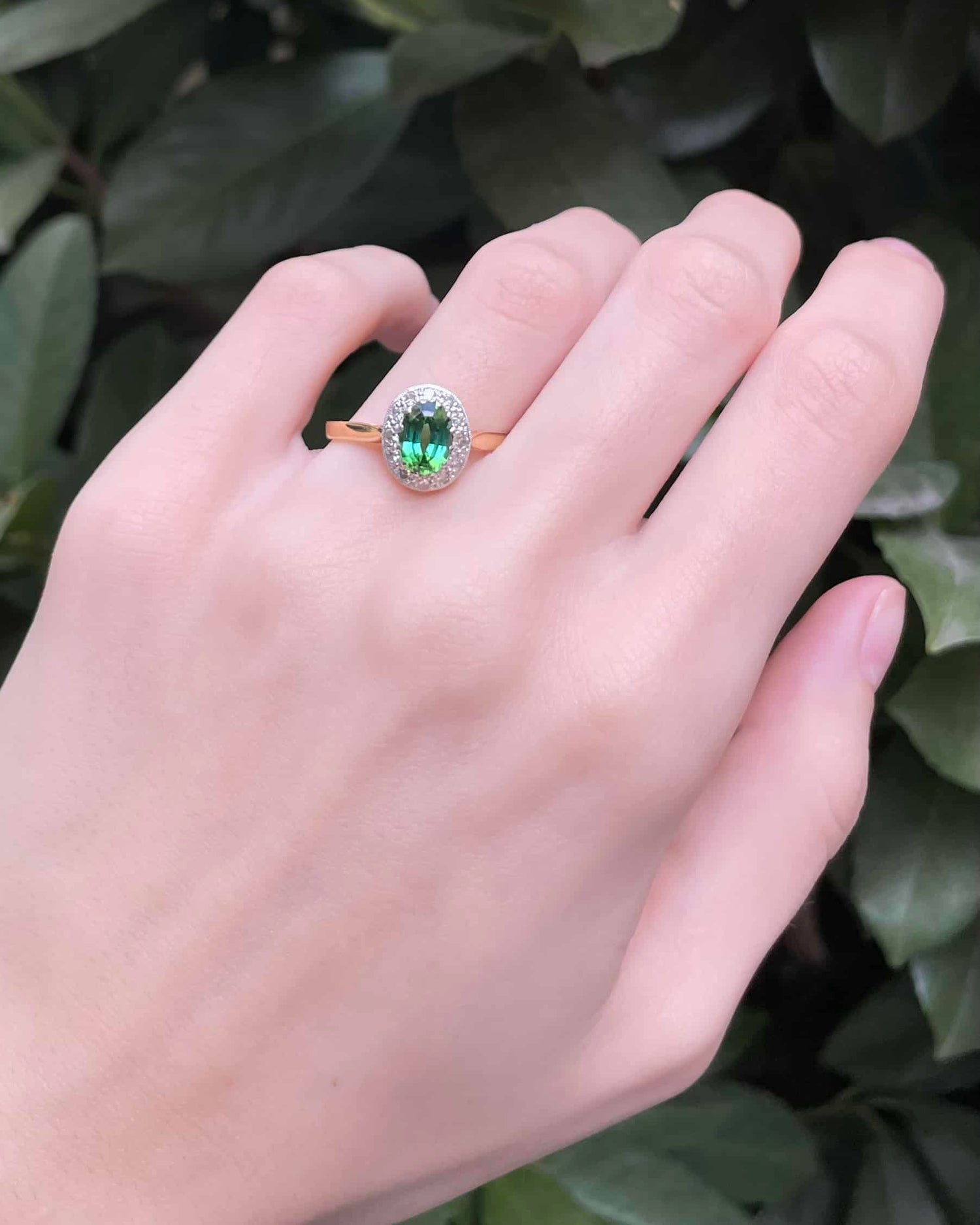 Bague Style Art Deco Tourmaline Verte &amp; Diamants &quot;Havana&quot;