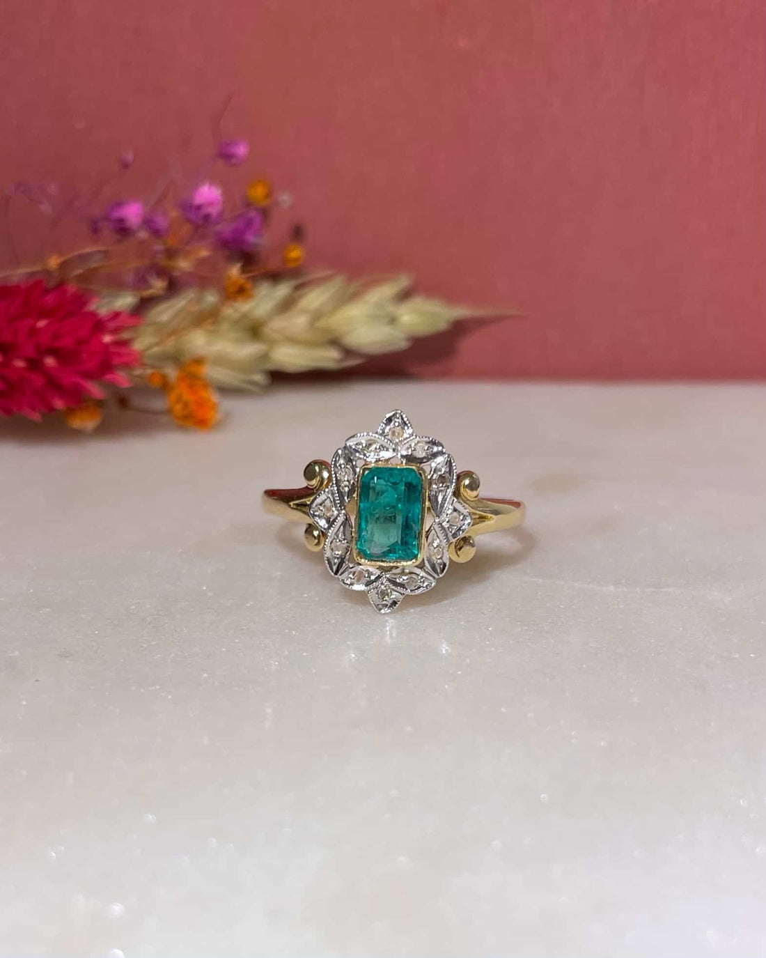 Vintage Art Deco Emerald &amp;amp; Diamond &quot;Persia&quot; Ring