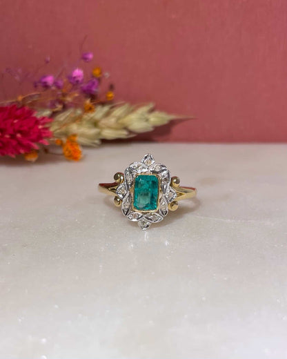 Bague vintage Art-Déco émeraude &amp; Diamants &quot;Persia&quot;