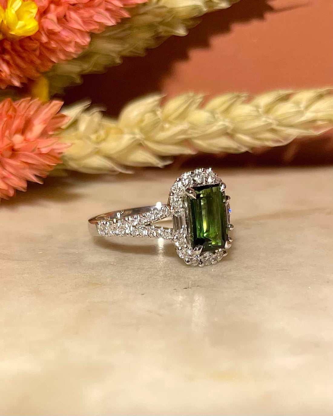 Bague Style Art-Déco Tourmaline 1.47 carat &amp; 42 Diamants &quot;Valeria&quot;