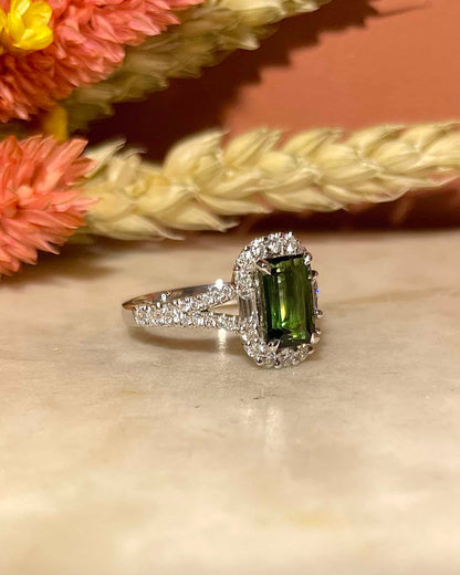 Bague Style Art-Déco Tourmaline 1.47 carat &amp; 42 Diamants &quot;Valeria&quot;