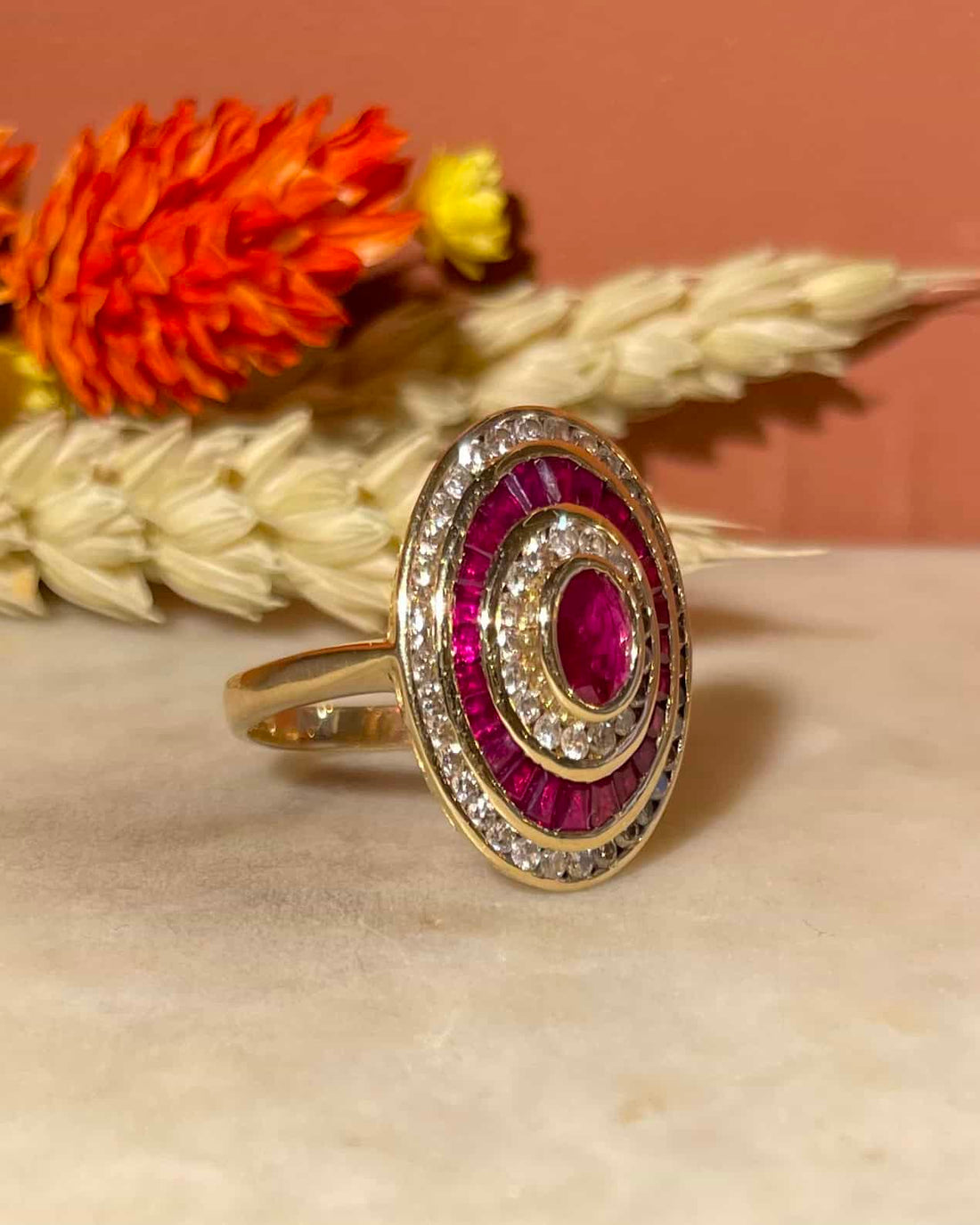 Bague style Art-déco Rubis &amp; Diamants &quot;Ruthey&quot;