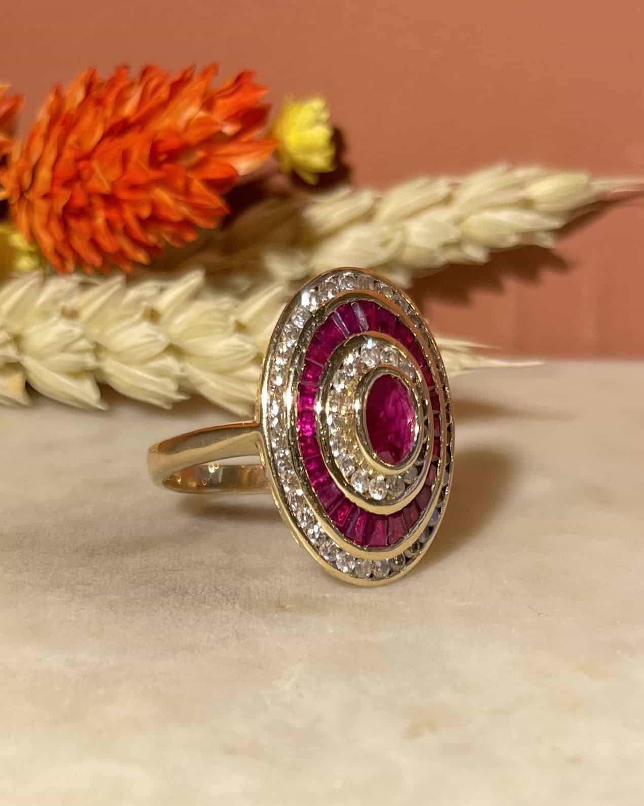 Bague style Art-déco Rubis &amp; Diamants "Ruthey"