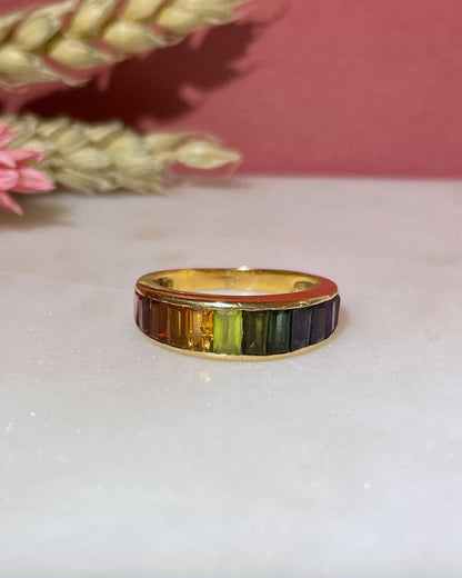 Bague Style Jonc Rivière Tourmalines multicolores 1.70 carat &quot;Layla&quot; - Elliade Paris