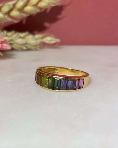 Bague Style Jonc Rivière Tourmalines multicolores 1.70 carat &quot;Layla&quot; - Elliade Paris