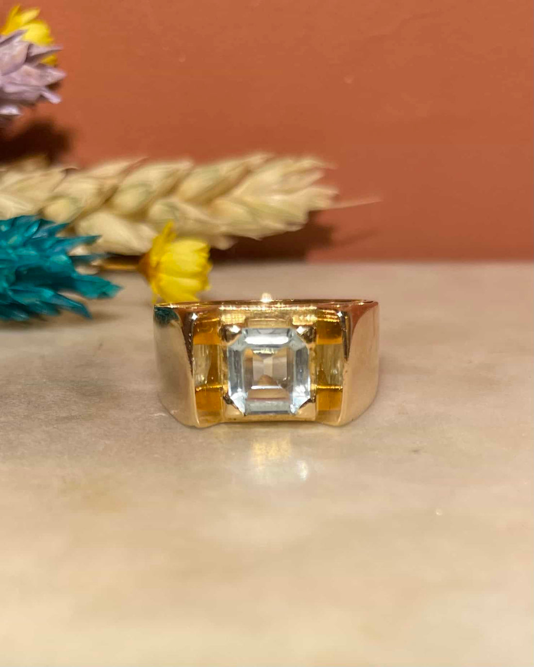 Bague Tank Vintage Aigue Marine 0.95 carat &quot;Nausica&quot;