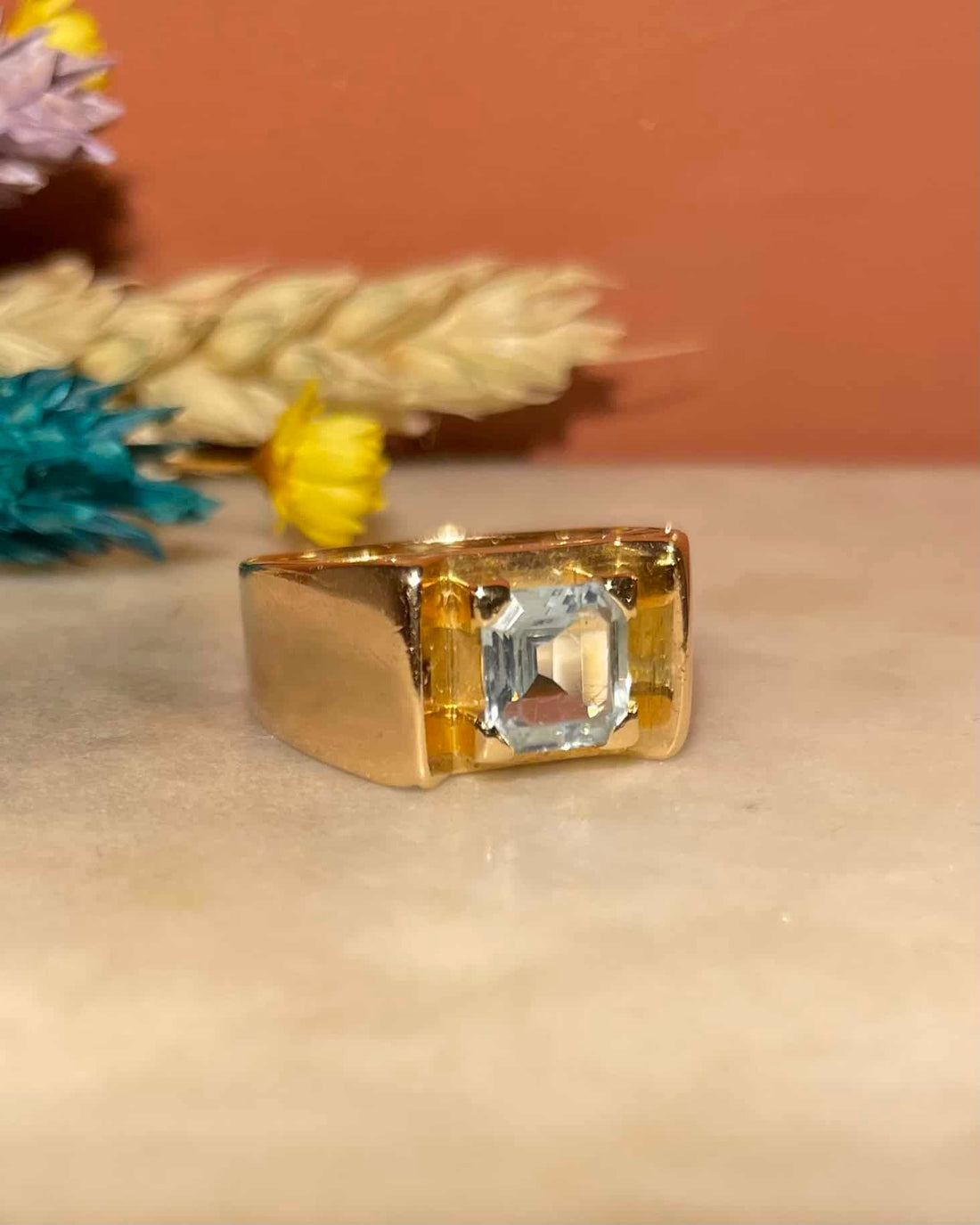 Bague Tank Vintage Aigue Marine 0.95 carat &quot;Nausica&quot;