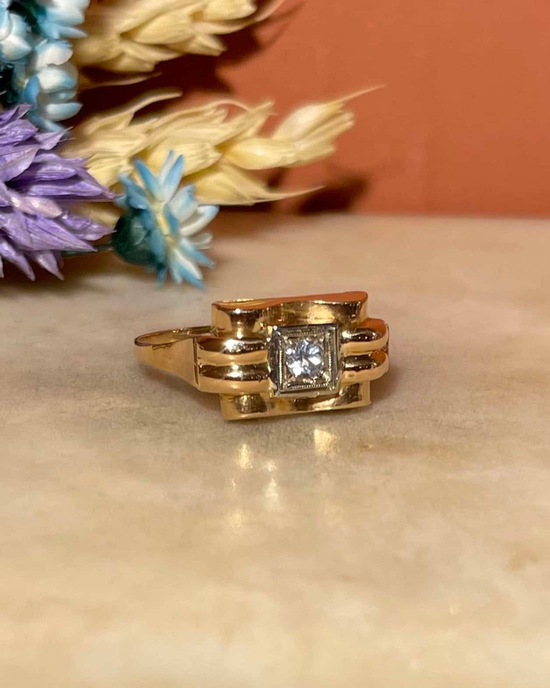 Bague Tank Vintage Topaze bleue &quot;Sonia&quot;