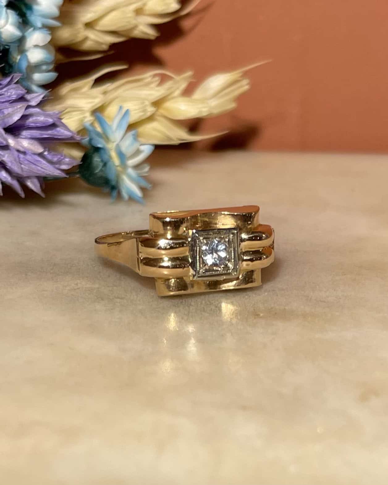 Bague Tank Vintage Topaze bleue "Sonia"