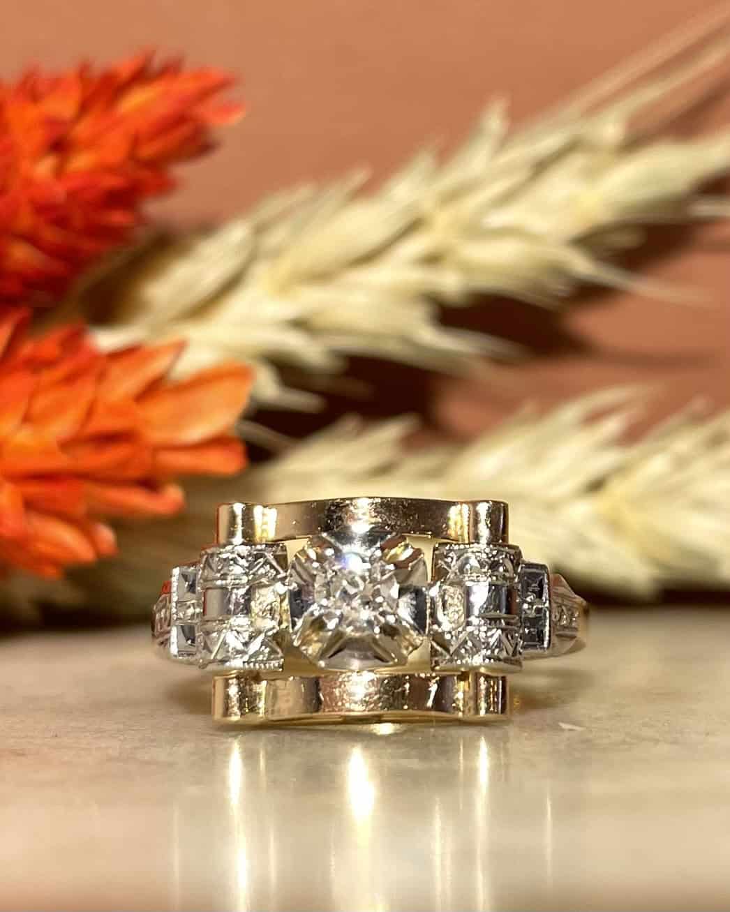 Bague Tank Art - déco Diamant "Gladys" - Elliade Paris