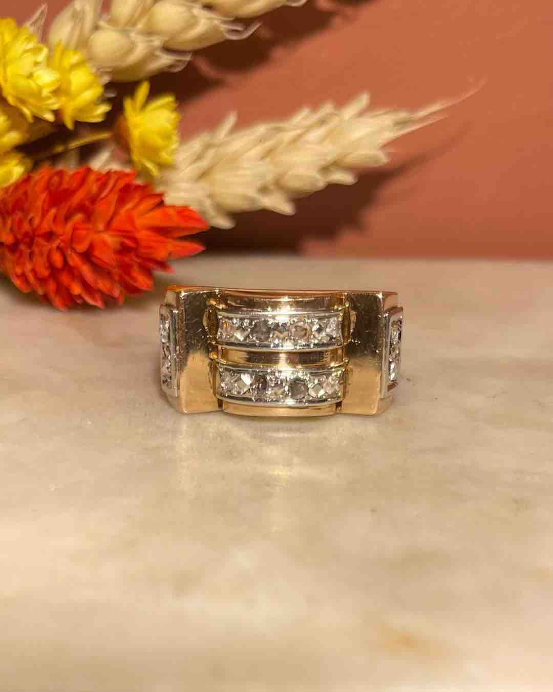Bague Tank Art - déco Diamants "Oda" - Elliade Paris