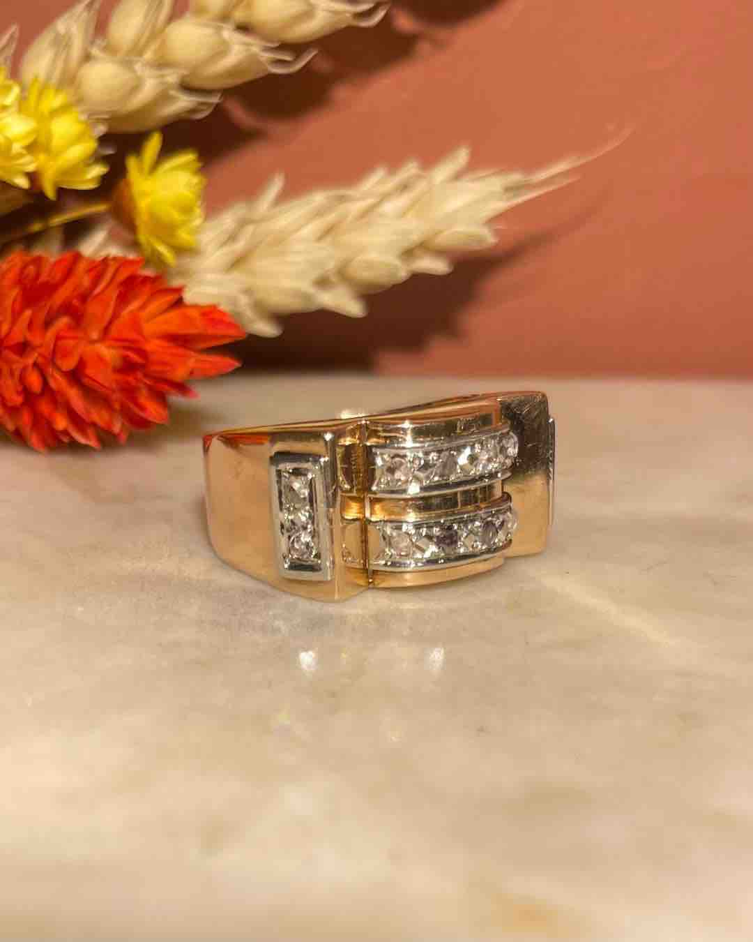 Bague Tank Art - déco Diamants "Oda" - Elliade Paris