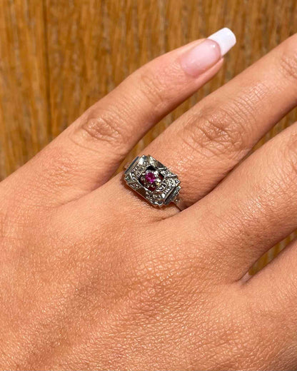 Bague Tank Art - Déco Saphir Rose &quot;Danitsa&quot; - Elliade Paris