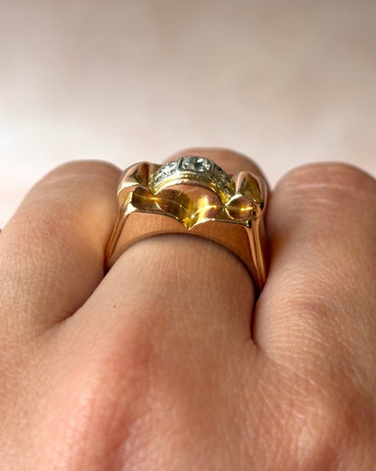 Bague Tank Diamants 0.20 carat, Platine &amp; Or Jaune 18 carats 6g "Claudine" - Elliade Paris