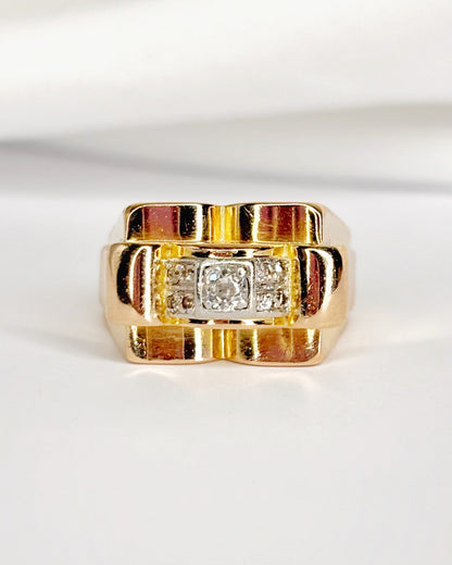 Bague Tank Diamants 0.20 carat, Platine &amp; Or Jaune 18 carats 6g "Claudine" - Elliade Paris