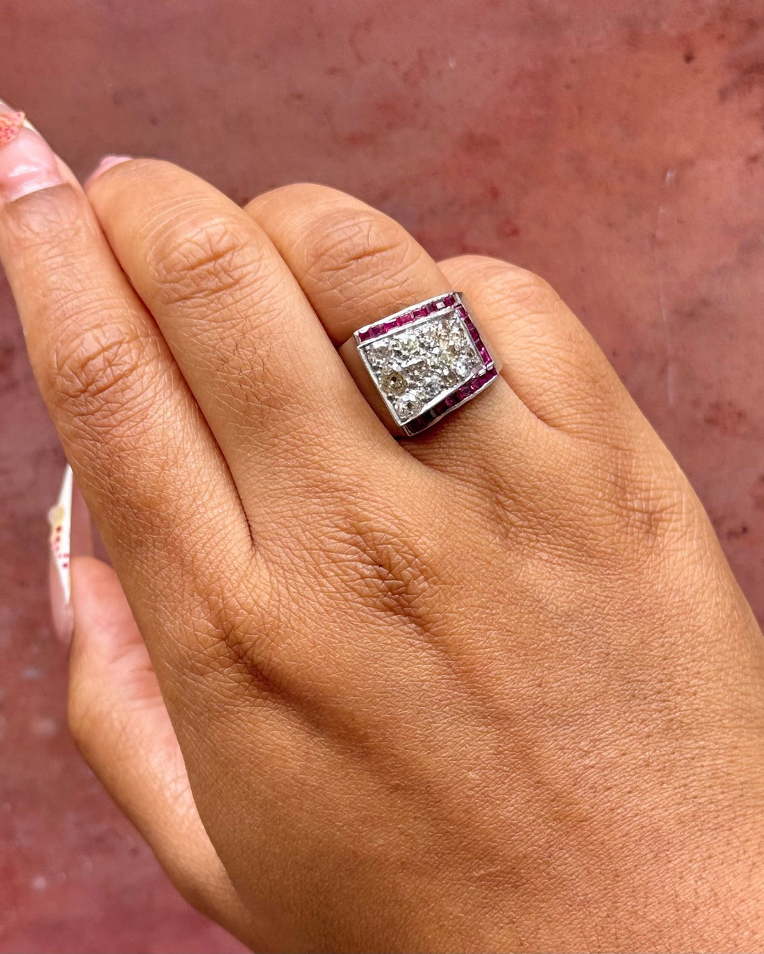 Bague Tank Diamants 1.20 carat, Or &amp; Platine 10,12 g "Samantha" - Elliade Paris