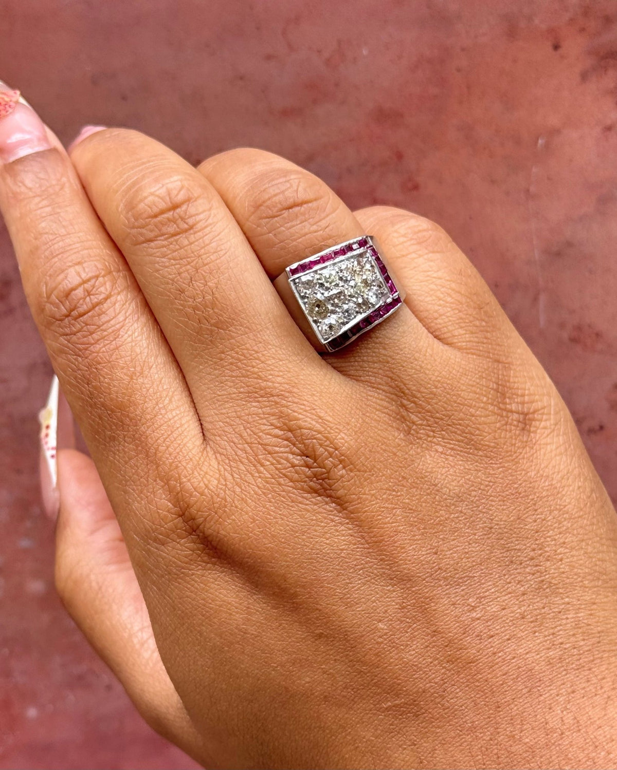 Bague Tank Diamants 1.20 carat, Or &amp; Platine 10,12 g "Samantha" - Elliade Paris