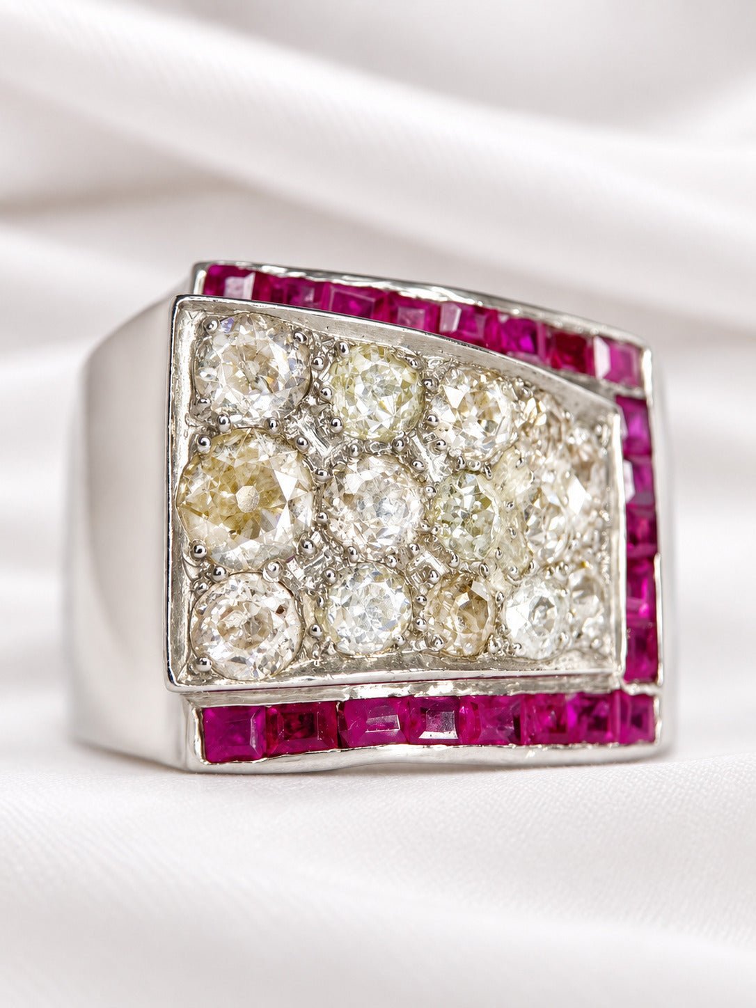 Bague Tank Diamants 1.20 carat, Or &amp; Platine 10,12 g "Samantha" - Elliade Paris