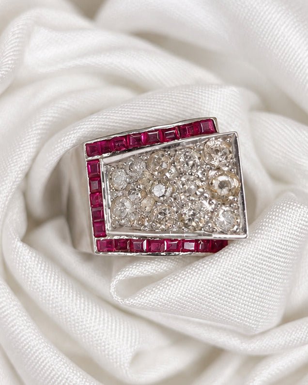 Bague Tank Diamants 1.20 carat, Or &amp; Platine 10,12 g "Samantha" - Elliade Paris