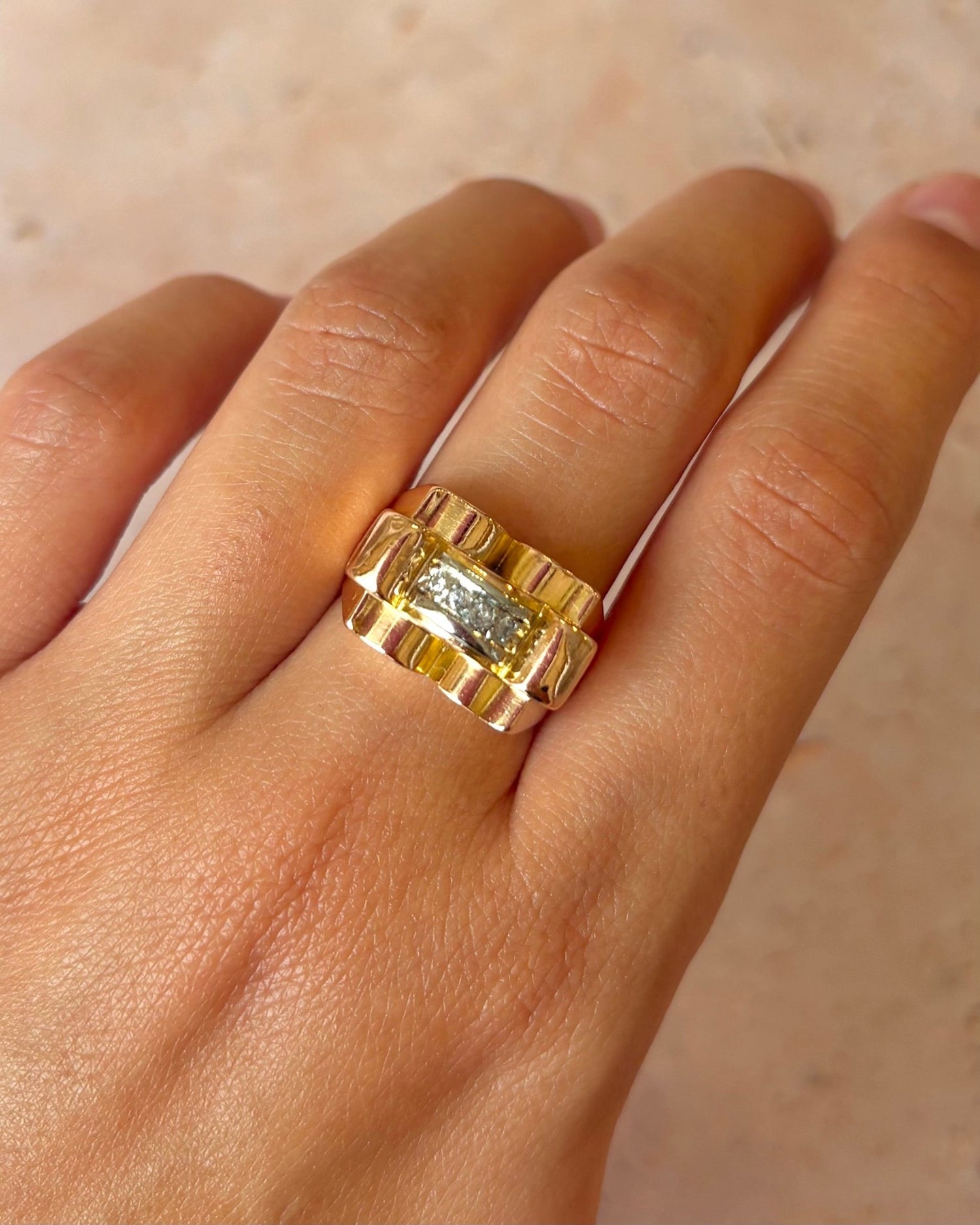 Bague Tank Diamants &amp; Or 18 carats 7.66g "Billie" - Elliade Paris