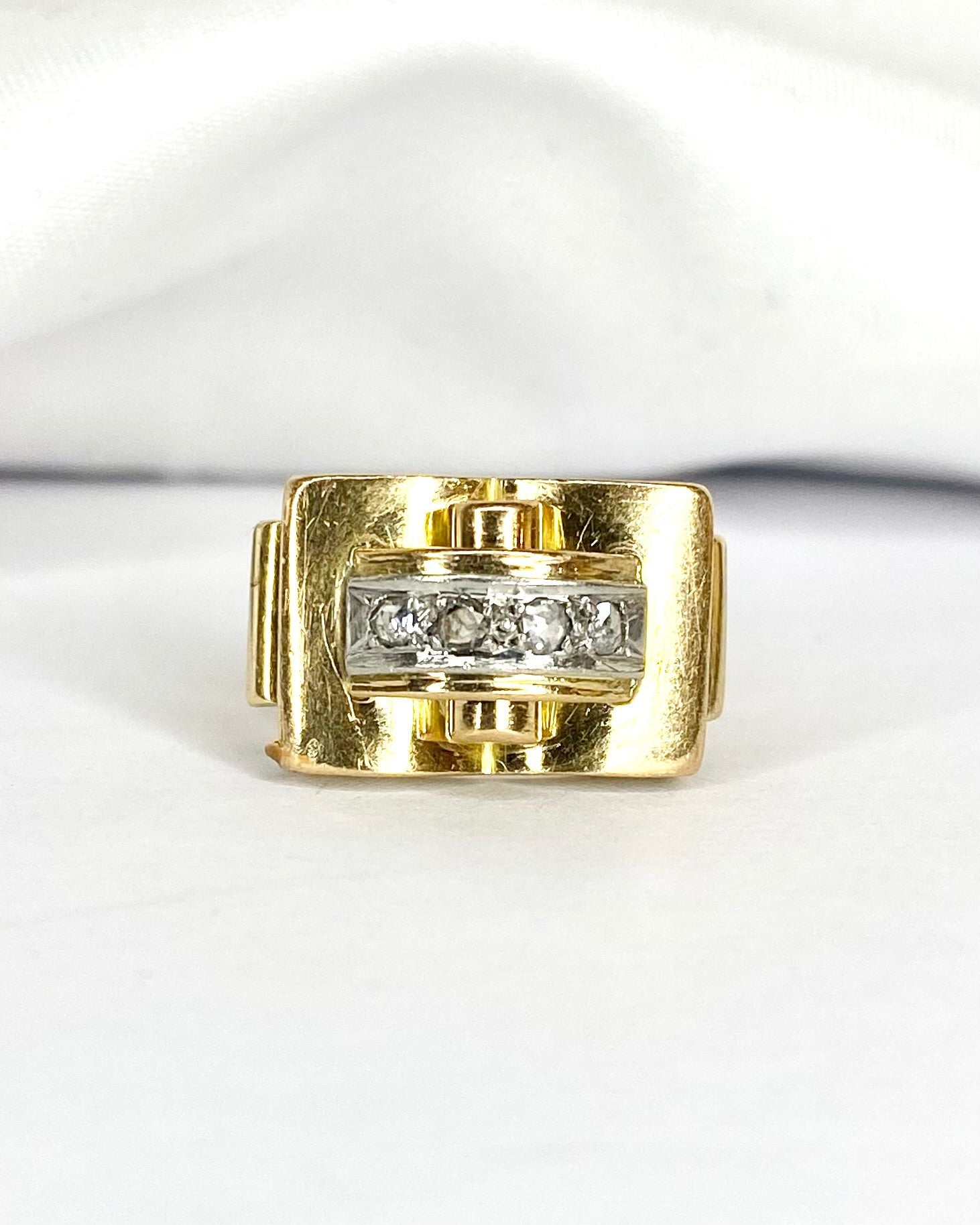 Bague Tank Diamants &amp; Or 4.63g "Danaë" - Elliade Paris