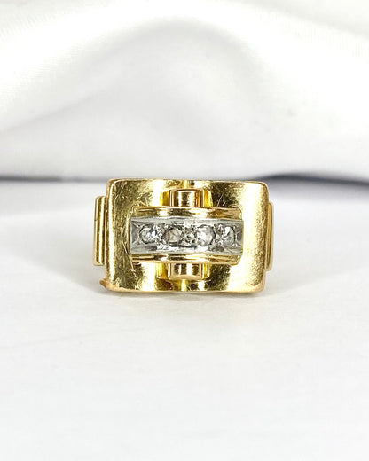 Bague Tank Diamants &amp; Or 4.63g "Danaë" - Elliade Paris