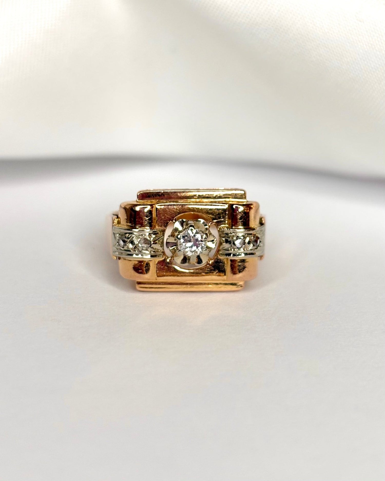 Bague Tank Diamants &amp; Or 5.05g "Inès" - Elliade Paris