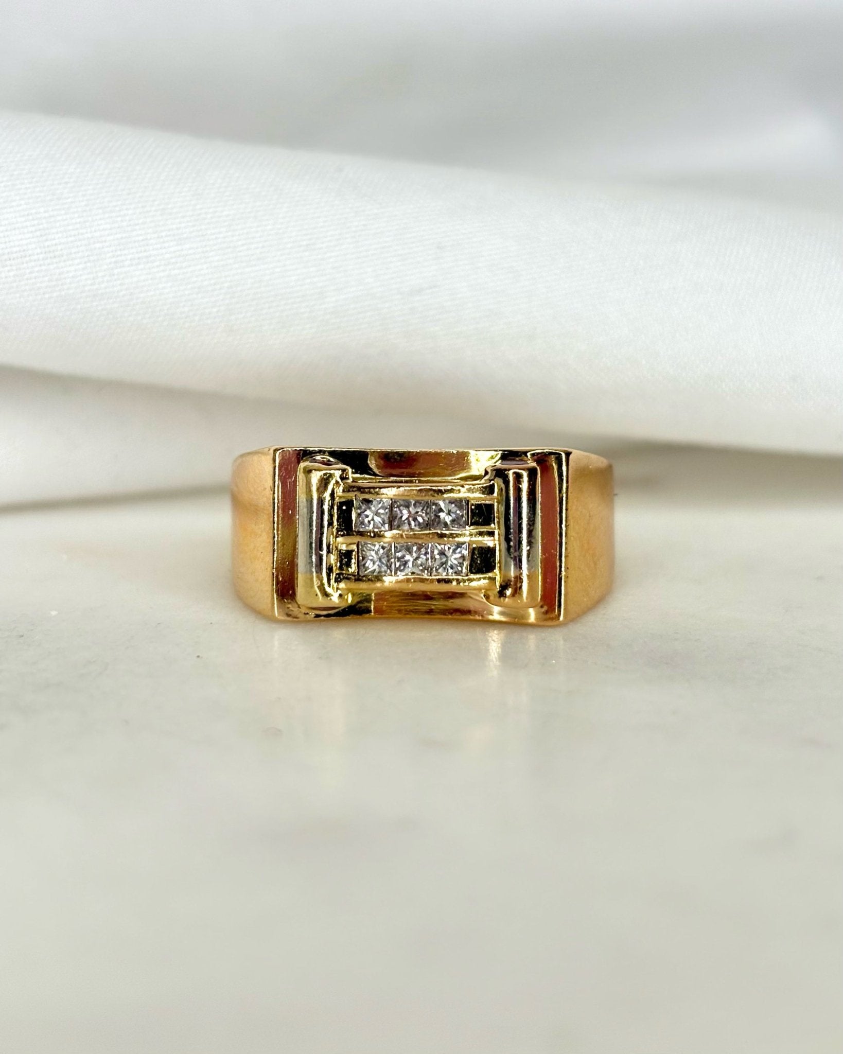 Bague Tank Diamants, Rubis &amp; Or 12.33 g "Élise" - Elliade Paris