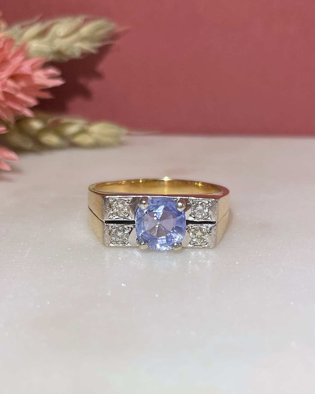 Vintage Lilac Sapphire and Diamond Tank Ring &quot;Jemma&quot; 2.25 Carats