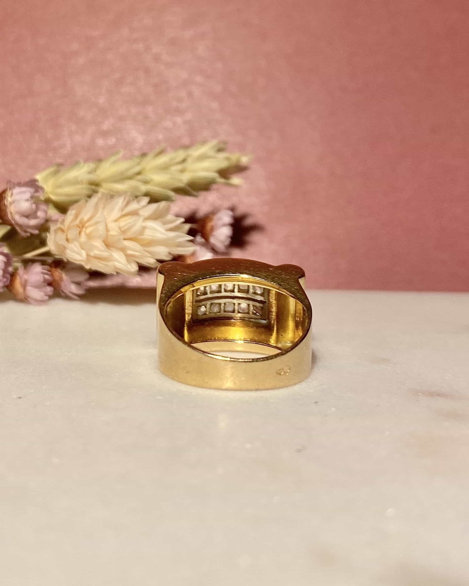 Bague Tank Vintage 10 Diamants &quot;Ninon&quot; - Elliade Paris