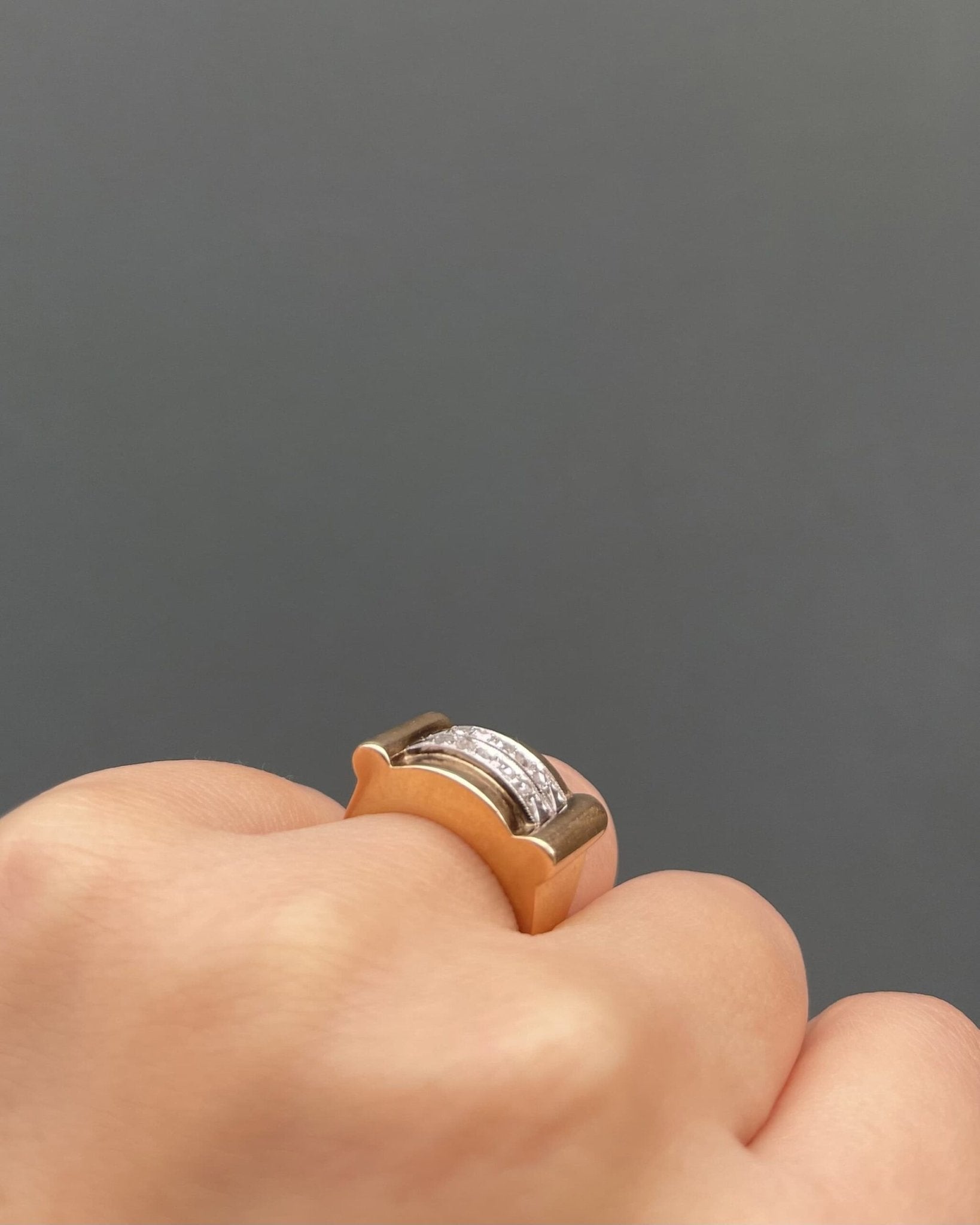 Bague Tank Vintage 10 Diamants &quot;Ninon&quot; - Elliade Paris