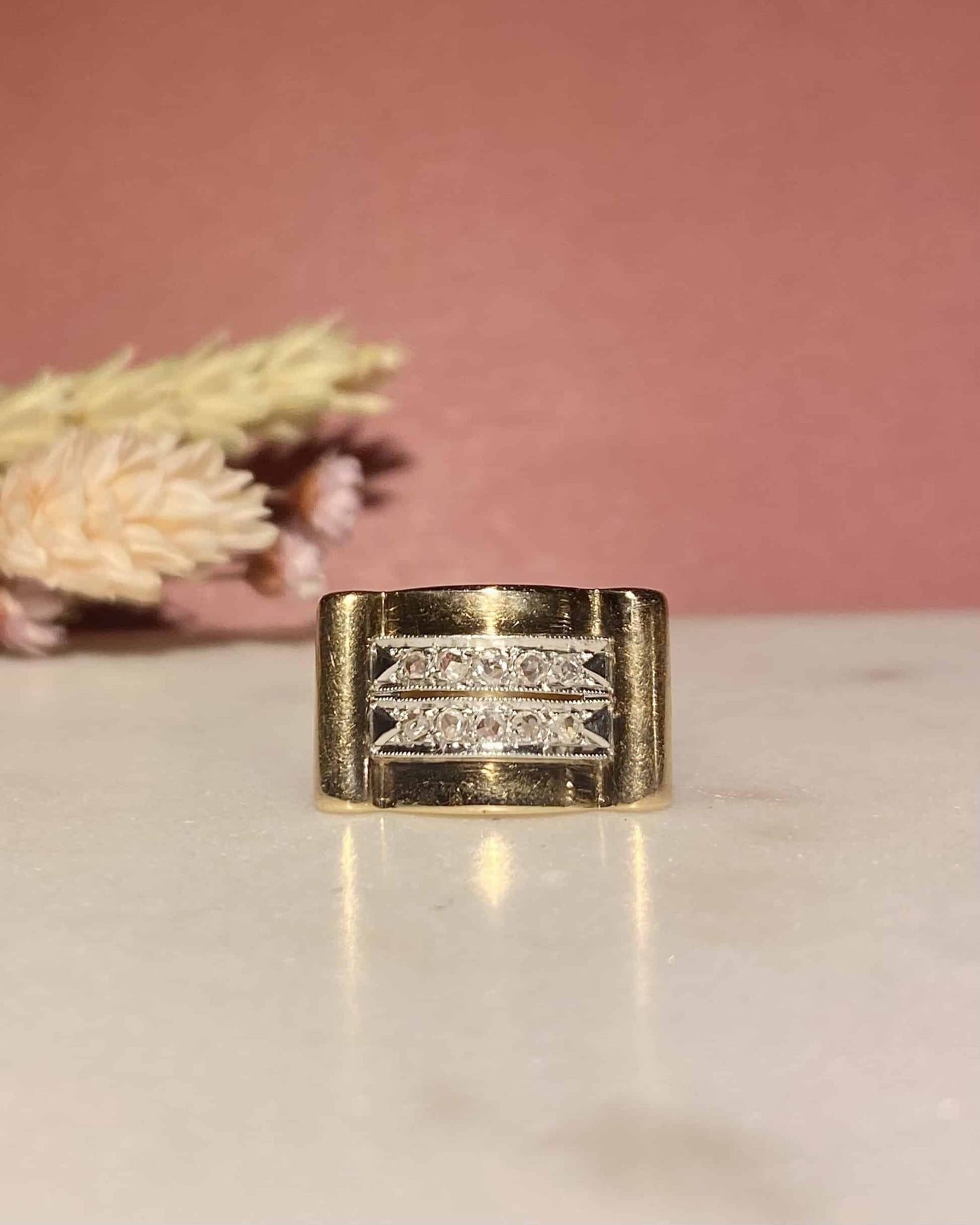 Bague Tank Vintage 10 Diamants &quot;Ninon&quot; - Elliade Paris