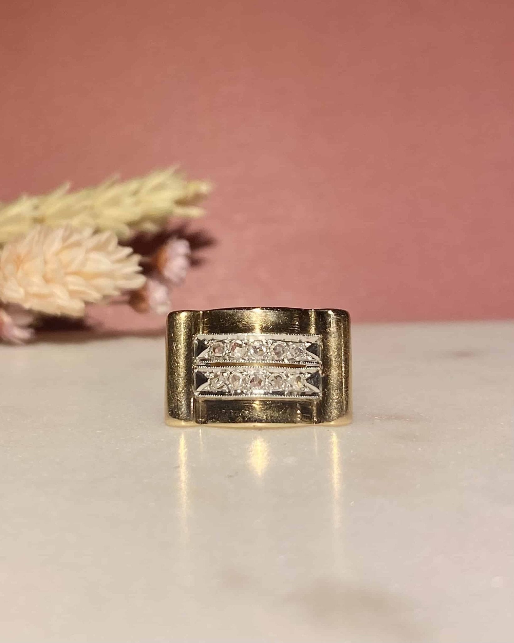 Bague Tank Vintage 10 Diamants &quot;Ninon&quot; - Elliade Paris