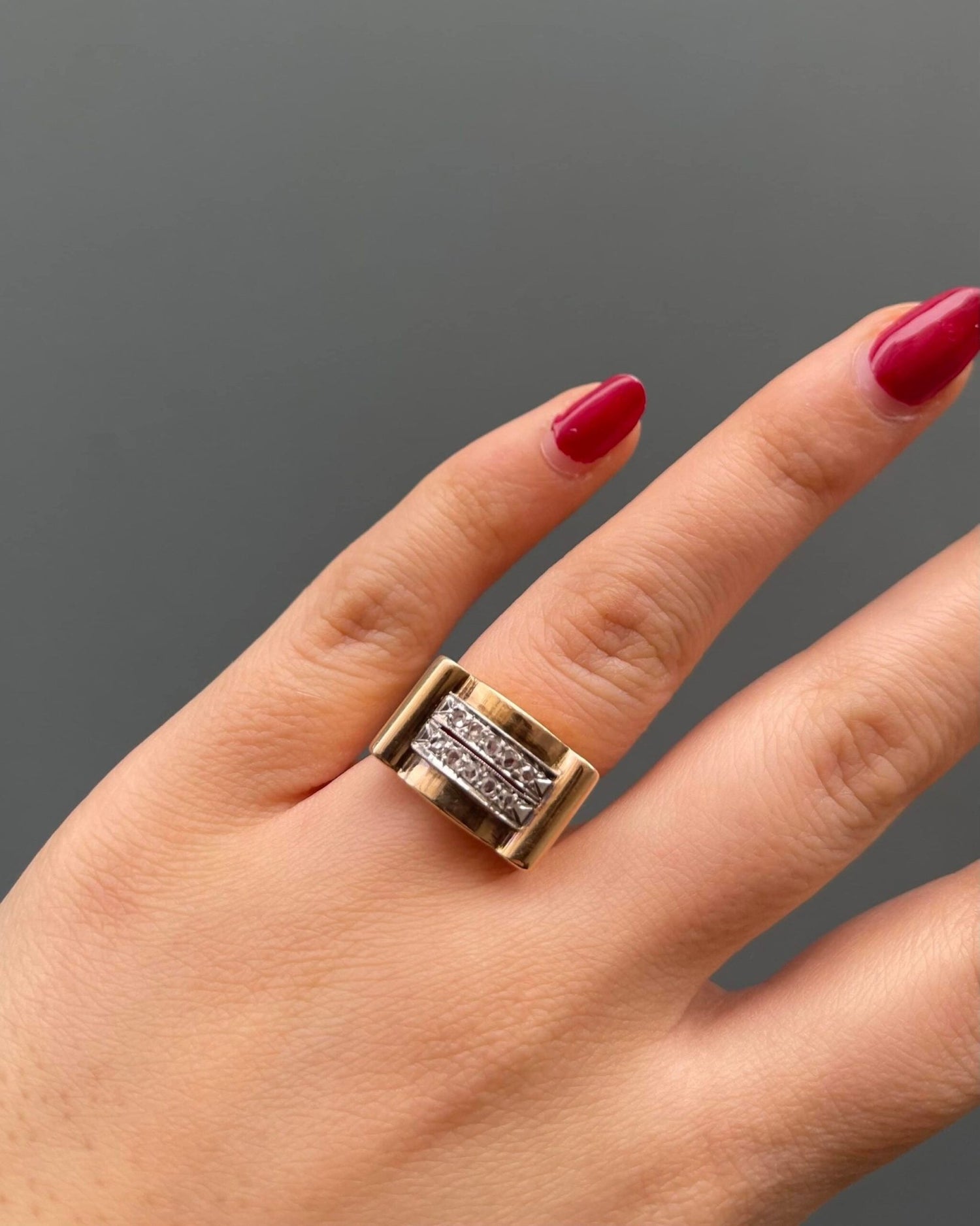 Bague Tank Vintage 10 Diamants &quot;Ninon&quot; - Elliade Paris