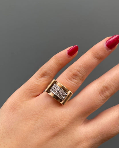 Bague Tank Vintage 10 Diamants &quot;Ninon&quot; - Elliade Paris