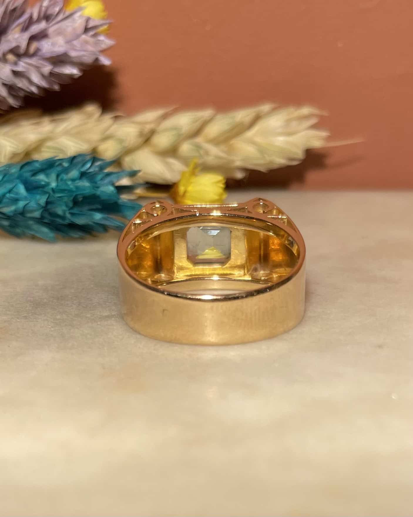 Bague Tank Vintage Aigue Marine 0.95 carat &quot;Nausica&quot; - Elliade Paris