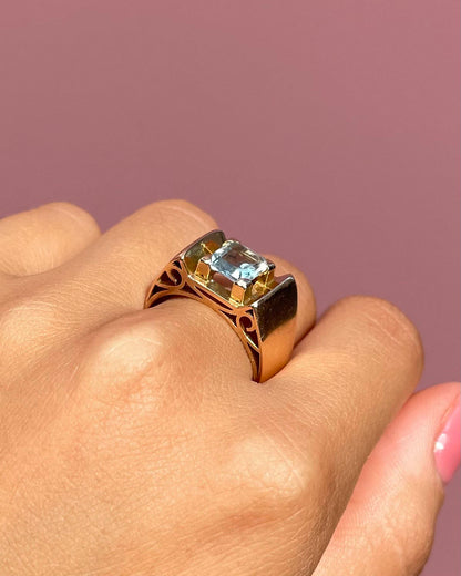 Bague Tank Vintage Aigue Marine 0.95 carat &quot;Nausica&quot; - Elliade Paris