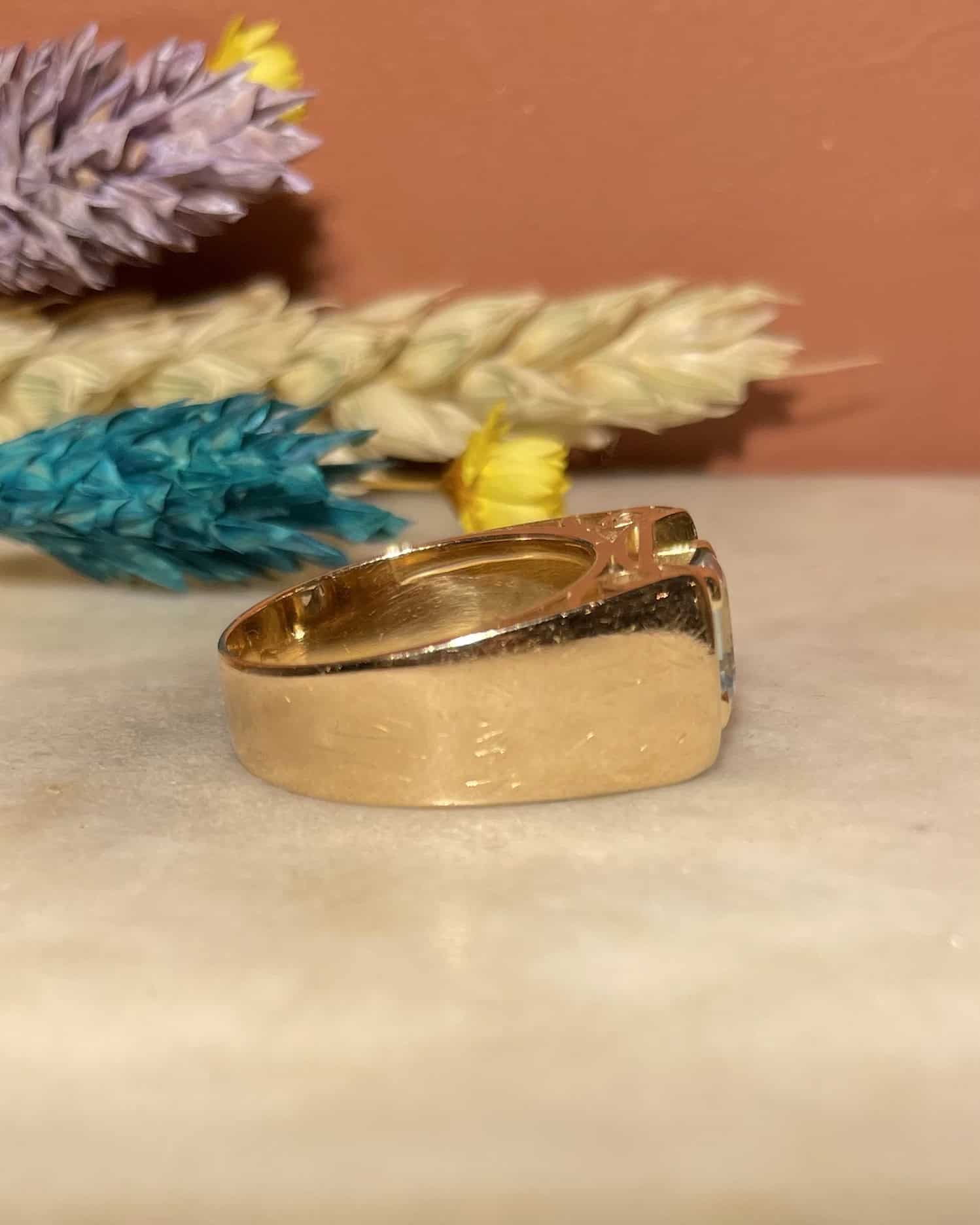 Bague Tank Vintage Aigue Marine 0.95 carat &quot;Nausica&quot; - Elliade Paris