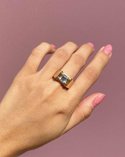 Bague Tank Vintage Aigue Marine 0.95 carat &quot;Nausica&quot; - Elliade Paris