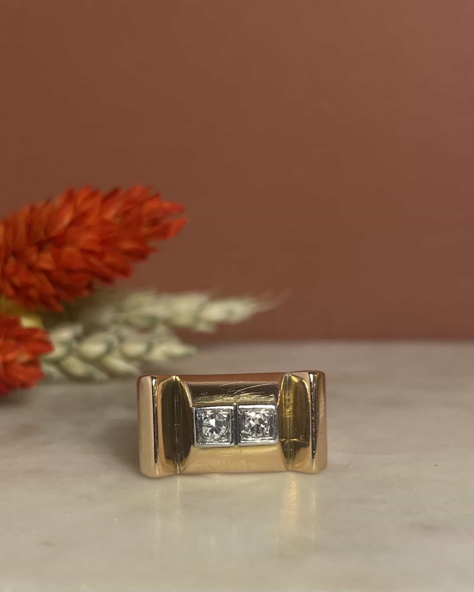 Bague Tank Vintage Diamants "Anderson" - Elliade Paris