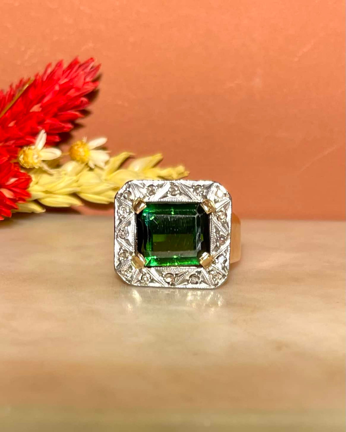 Bague Chevalière Style Art-Déco Tourmaline "Saray"