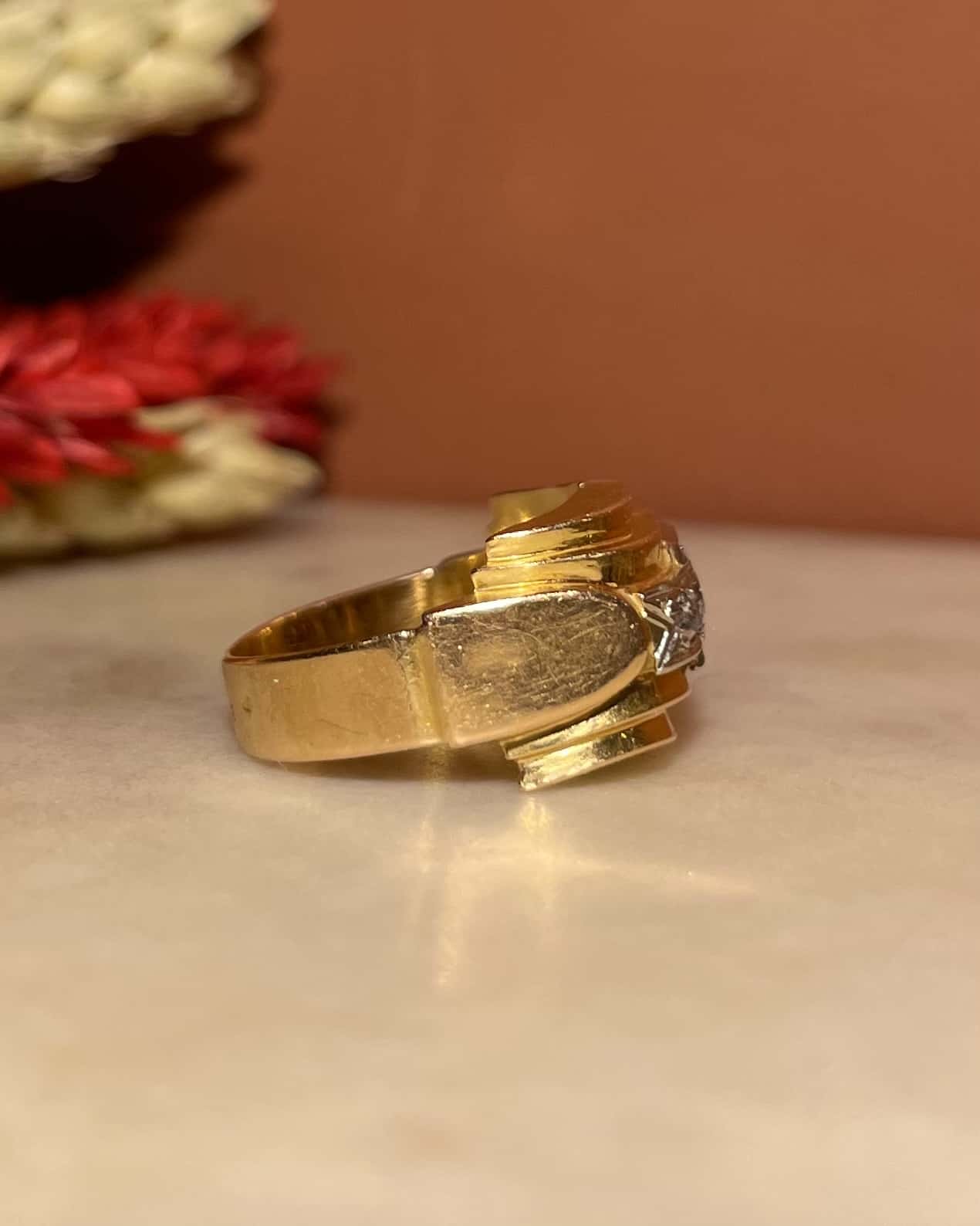 Bague Tank Vintage Diamants &quot;Gabriella&quot; - Elliade Paris