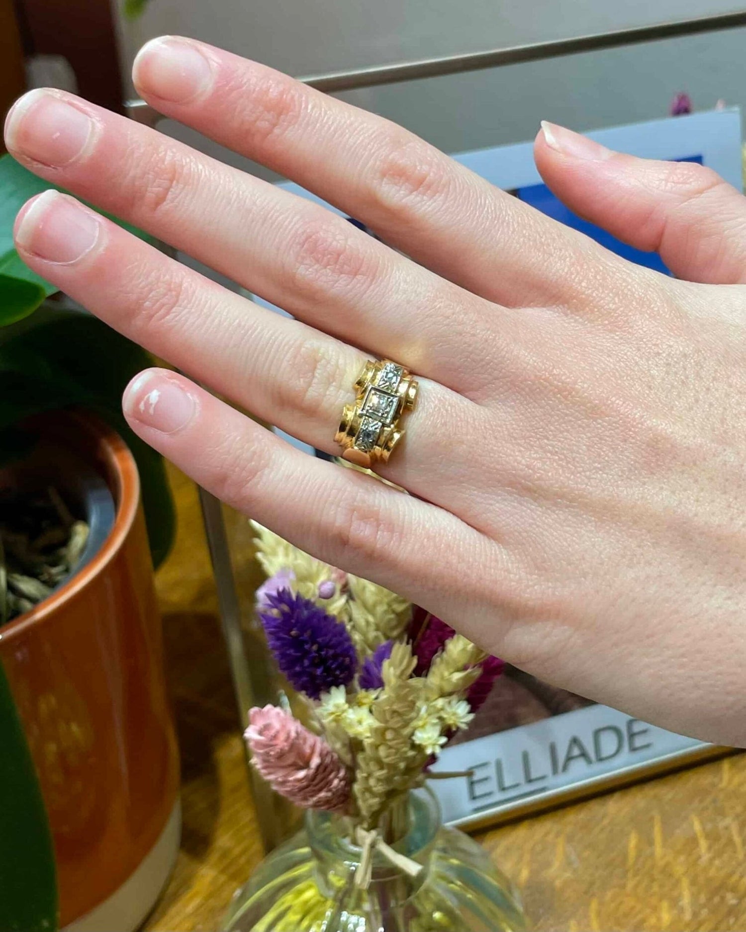 Bague Tank Vintage Diamants &quot;Gabriella&quot; - Elliade Paris