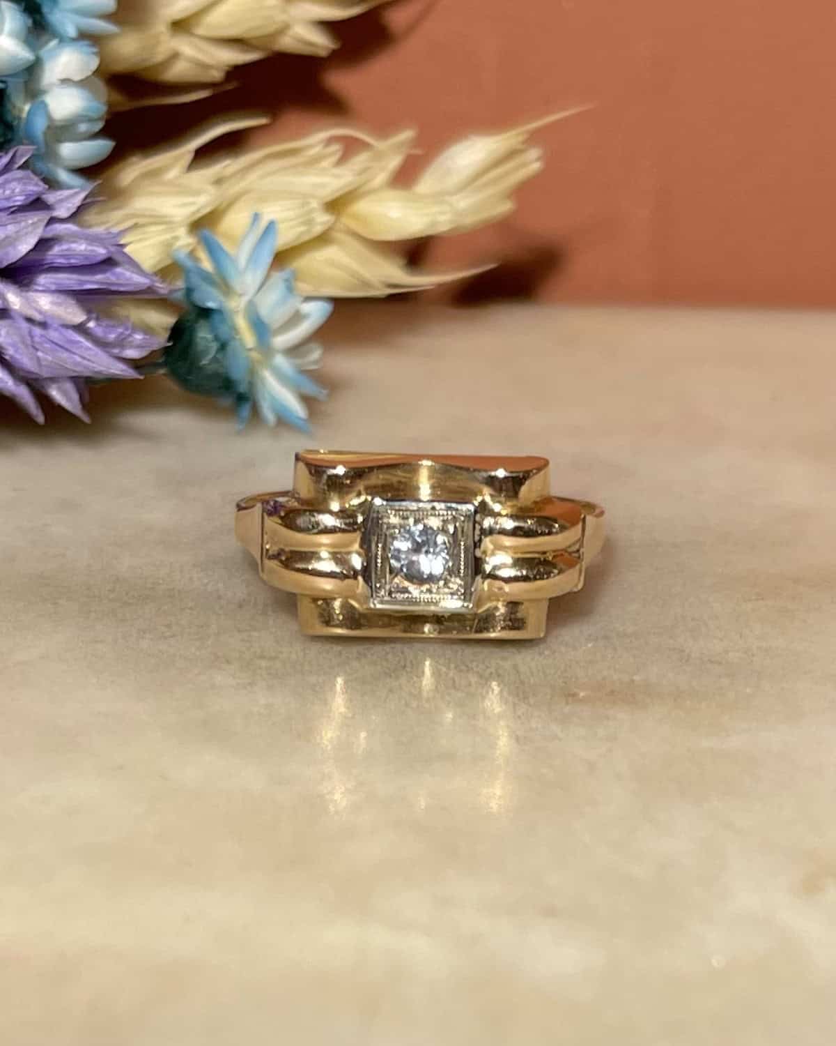 Bague Tank Vintage Topaze bleue "Sonia" - Elliade Paris