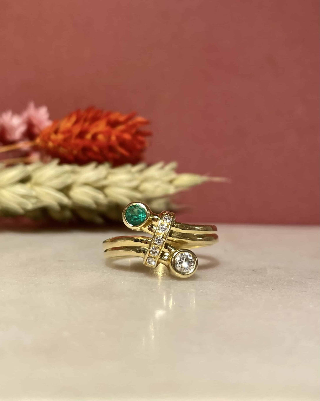 Bague Toi &amp; Moi Emeraude et Diamants &quot;Tatyana&quot;