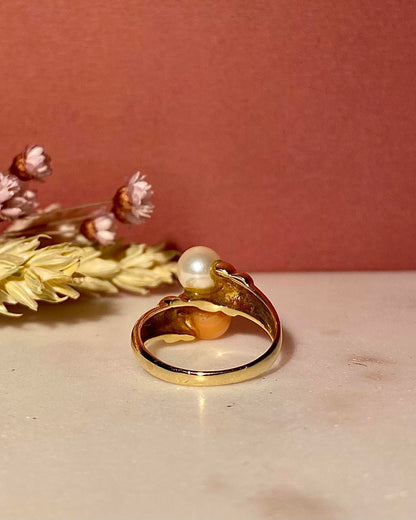 Bague Toi &amp; Moi Corail et Perle &quot;Hannan&quot;