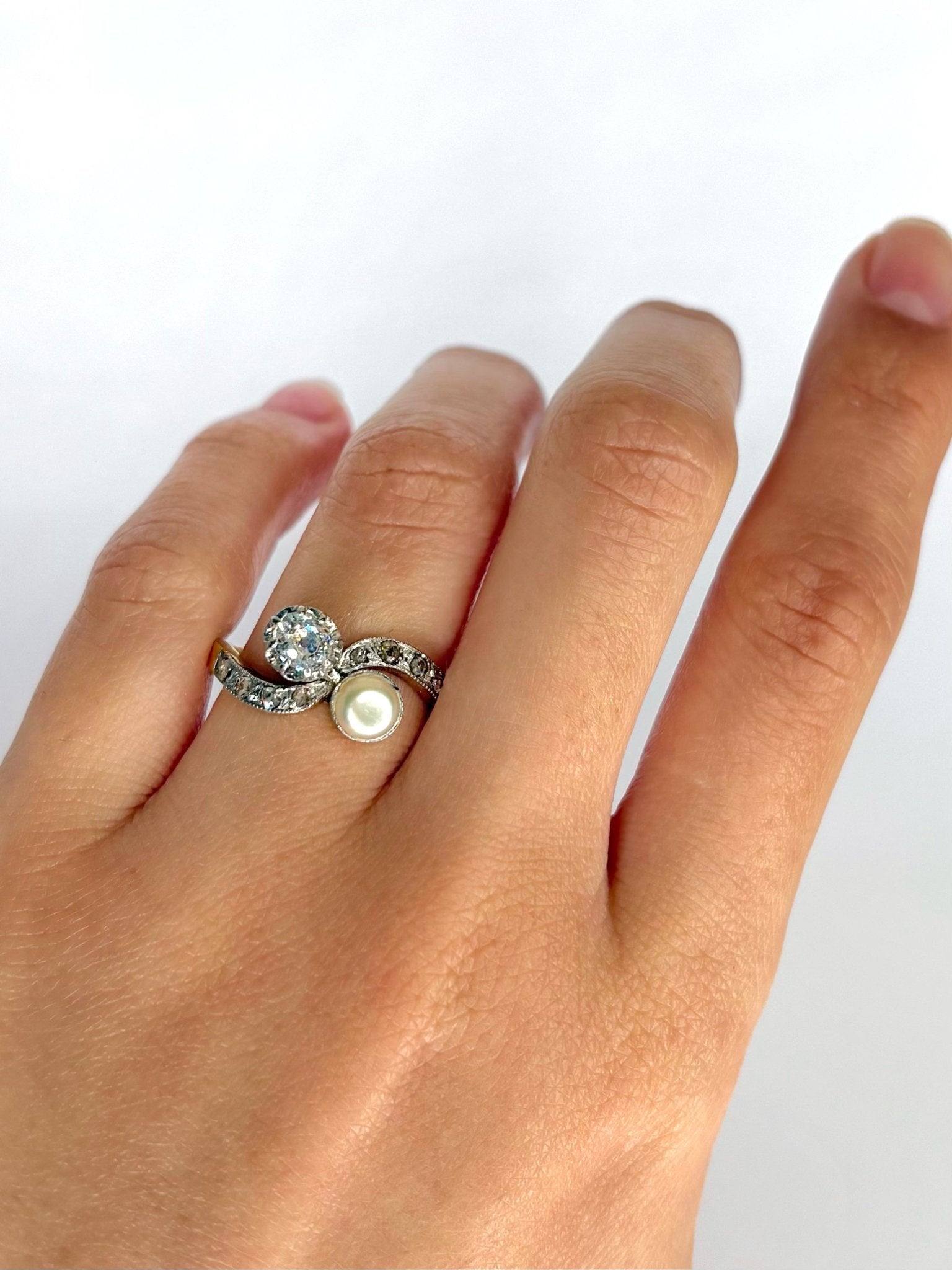 Bague Toi &amp; Moi Art - nouveau Perle &amp; Diamants "Pauline" - Elliade Paris