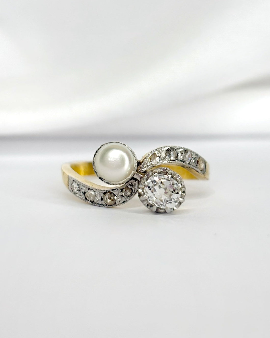 Bague Toi &amp; Moi Art - nouveau Perle &amp; Diamants "Pauline" - Elliade Paris